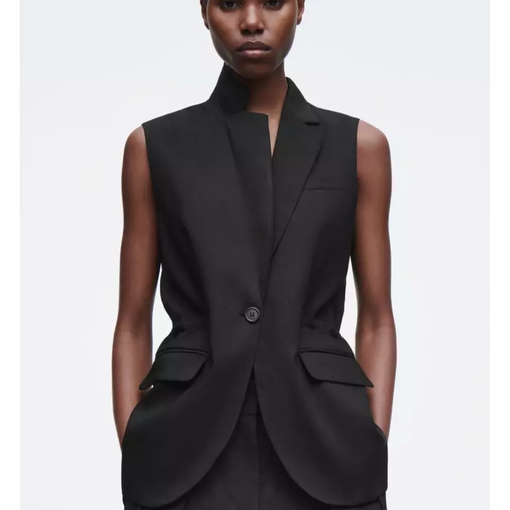 COS Black Slim Linen Waistcoat